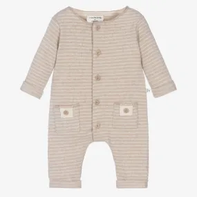 Beige Striped Cotton Knit Romper