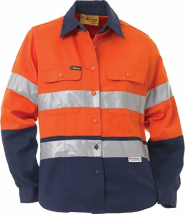 Bisley Workwear BLT6456 Ladies Two Tone Hi-Visibility Long Sleeve Shirt - Reflective Tape - Orange/Navy -8