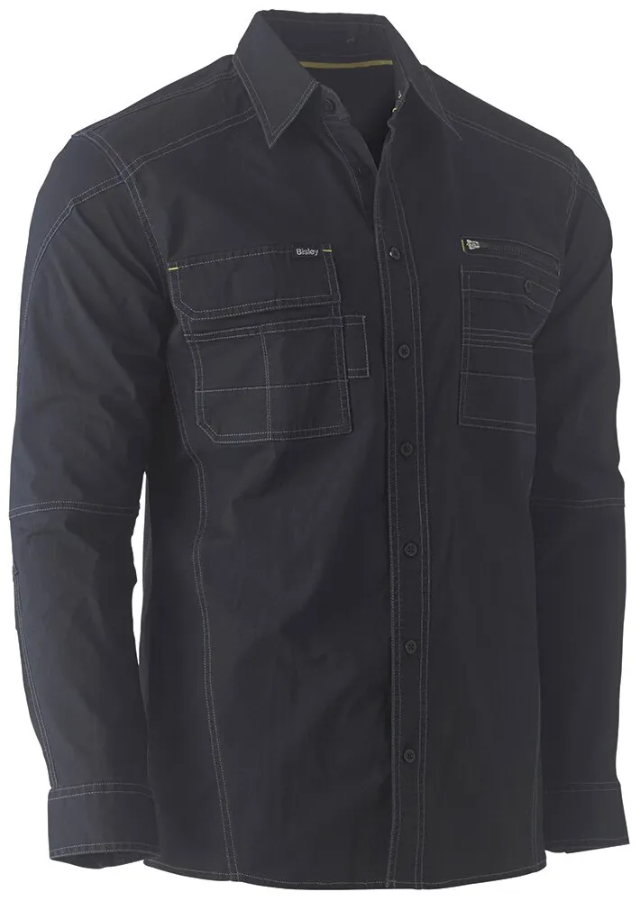 Bisley Workwear Flex & Move BS6144 Work Shirt - Men - Utility - Long Sleeve - Black - XS