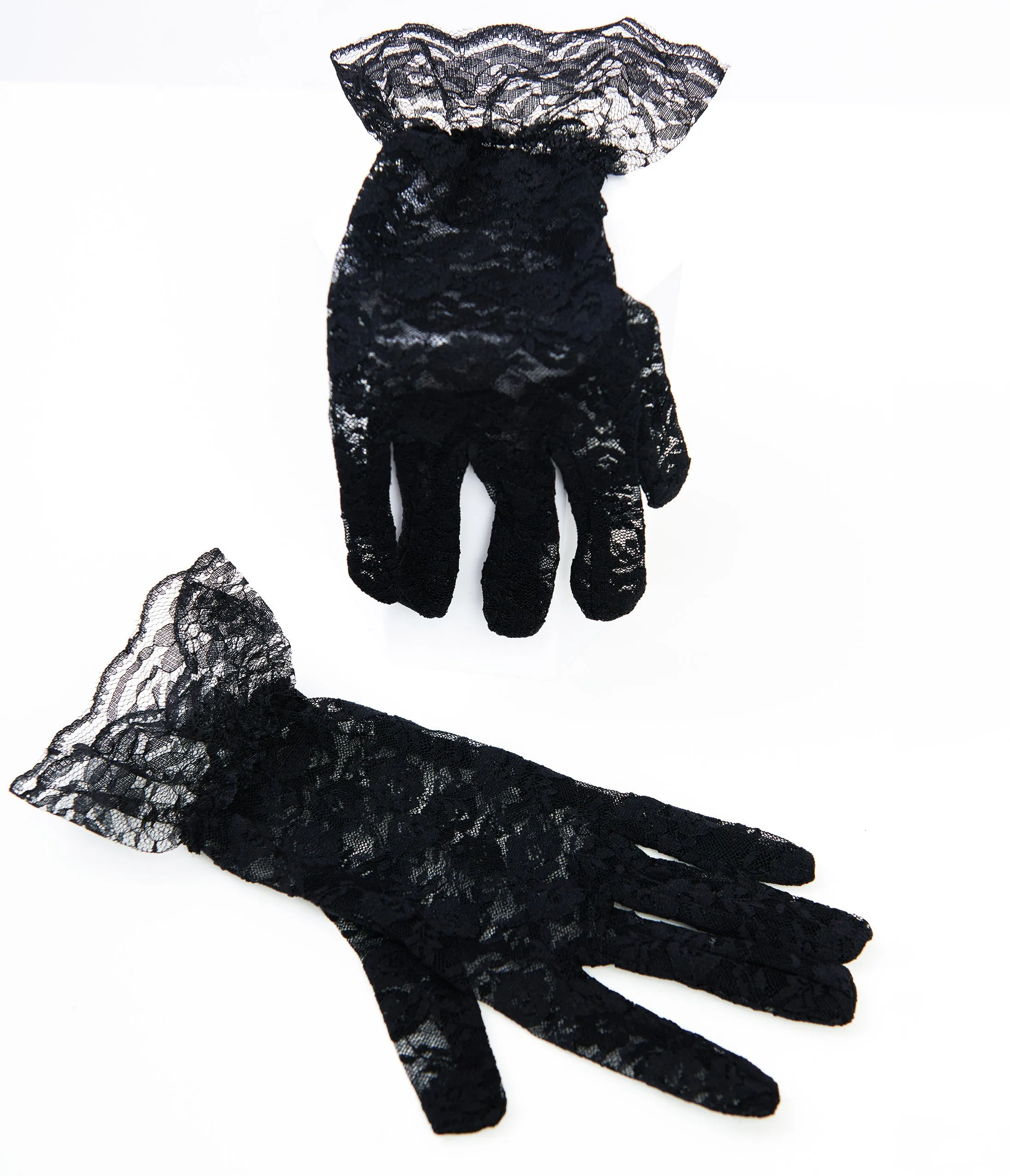 Black Lace Ruffle Gloves