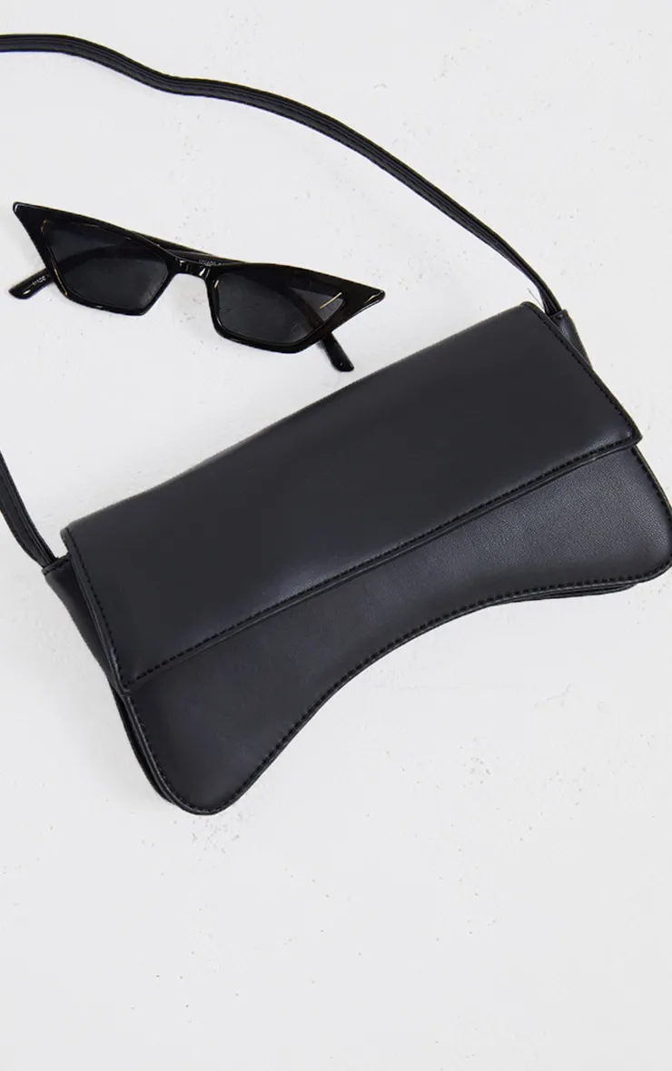 Black Pu Flap Over Baguette Shoulder Bag