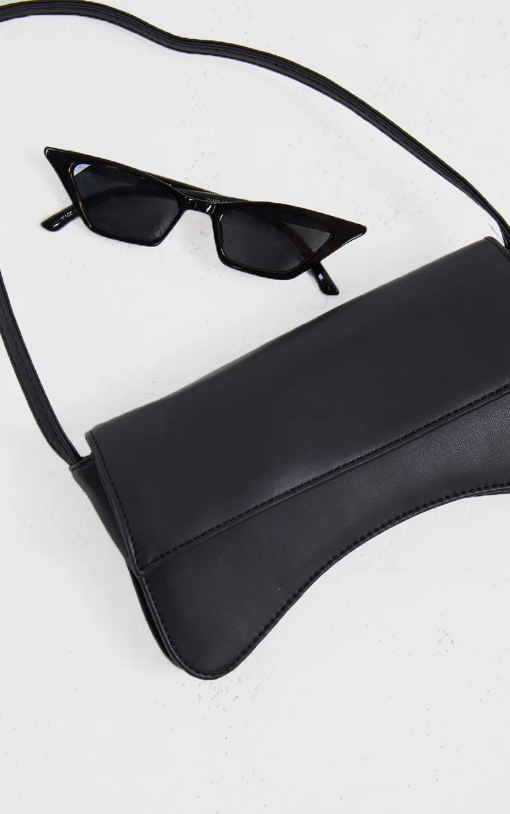 Black Pu Flap Over Baguette Shoulder Bag