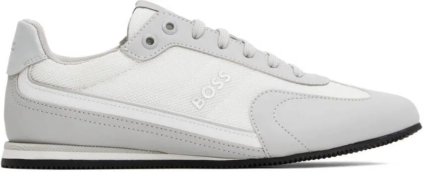 BOSS Gray & White Paneled Sneakers