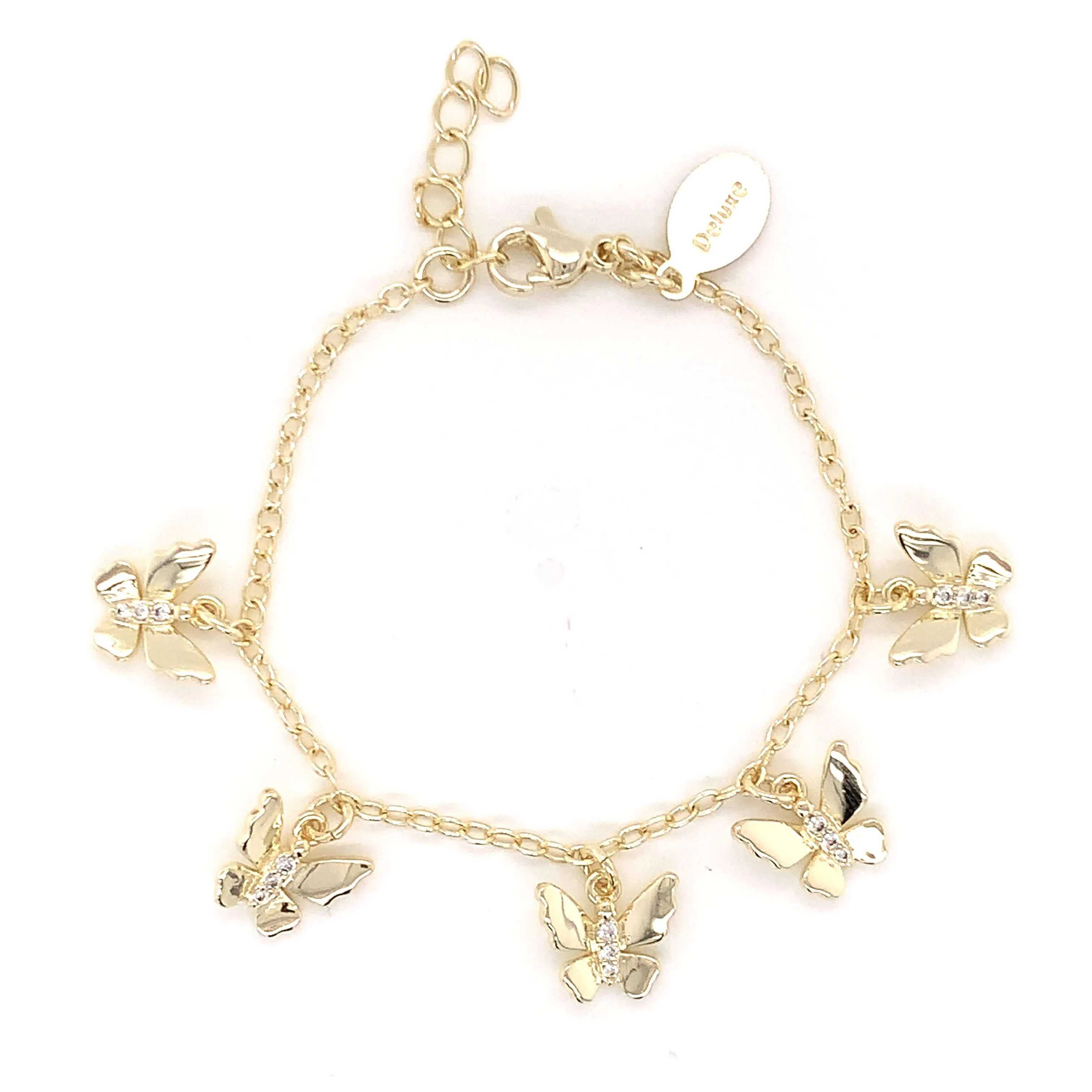 Butterfly with Center CZ Charm Bracelet