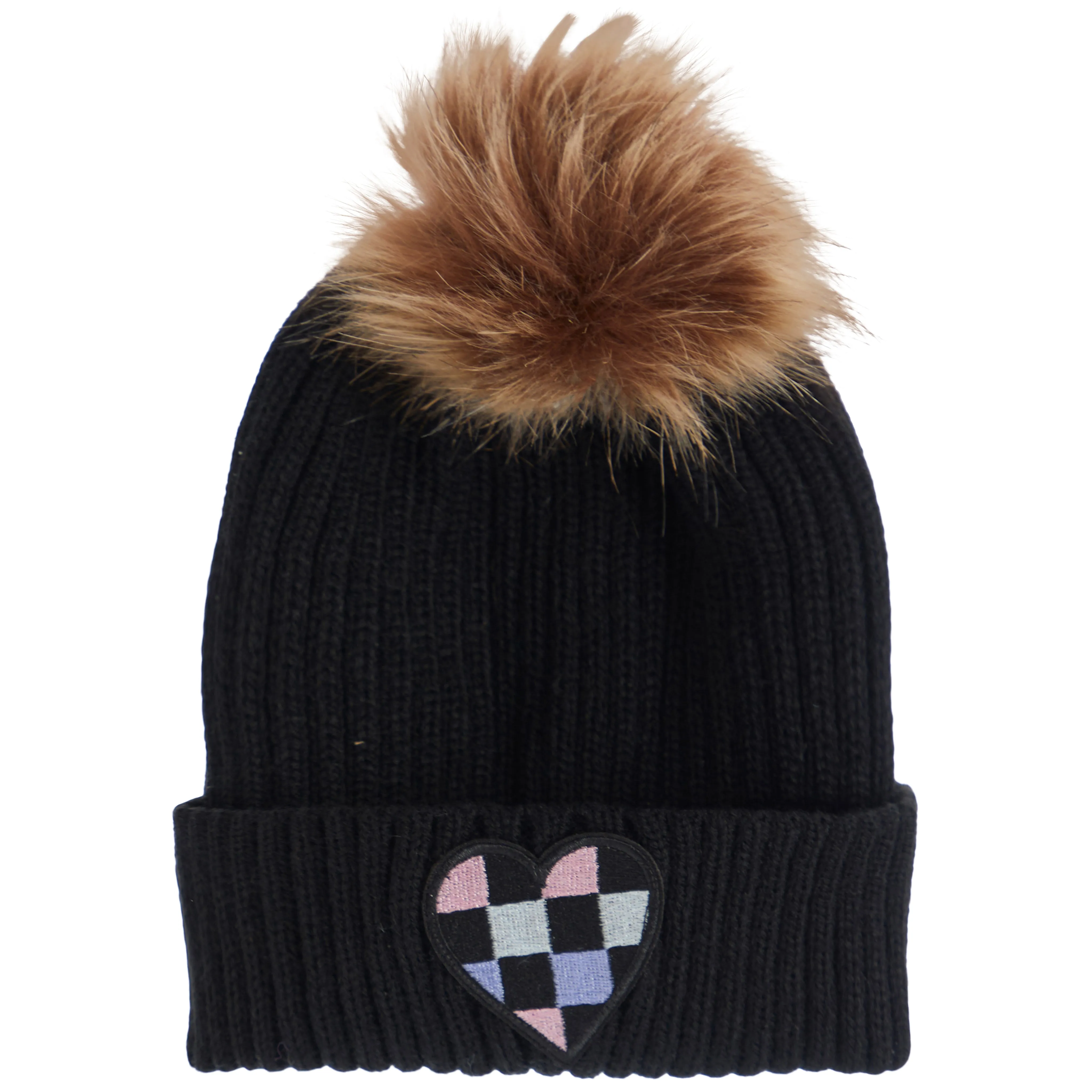 Checker Heart Pom Beanie