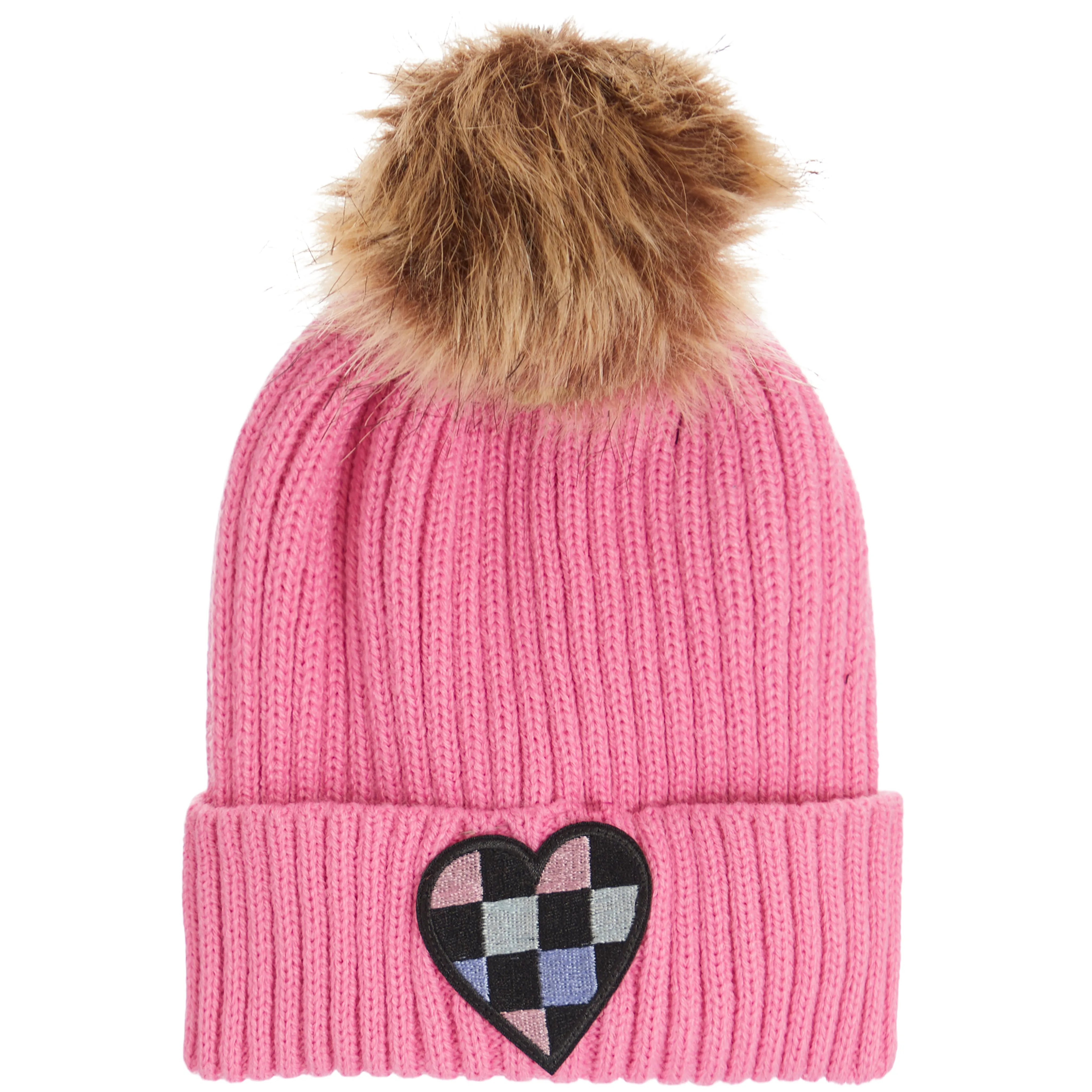 Checker Heart Pom Beanie