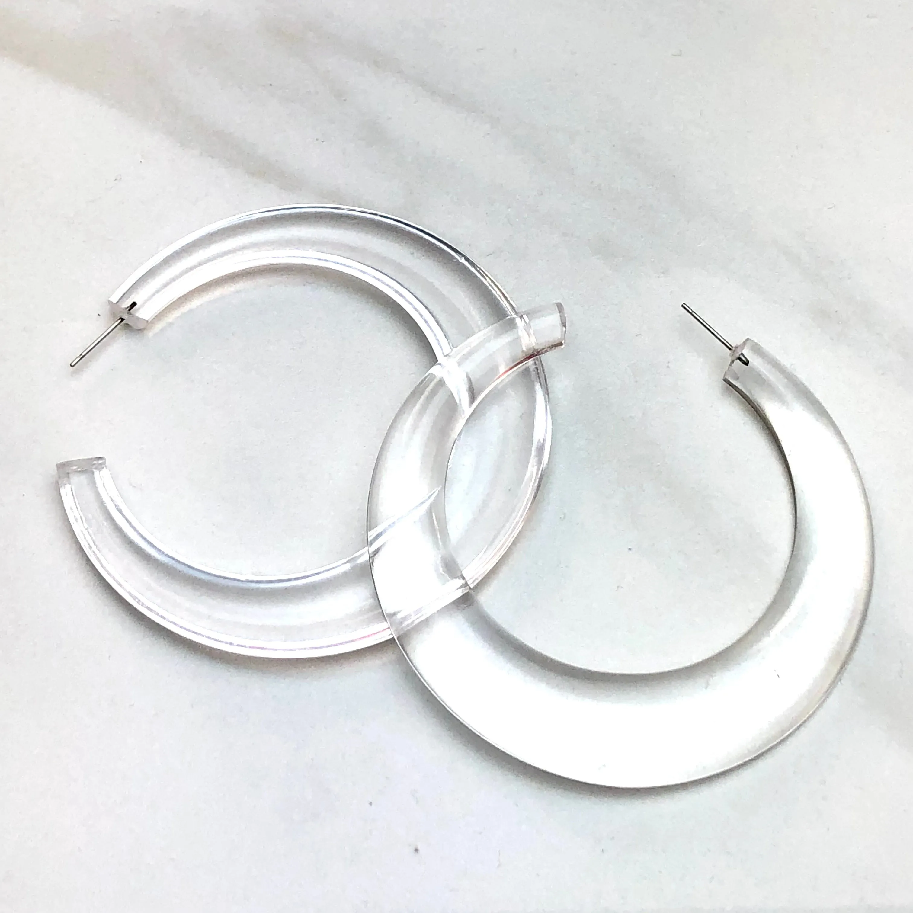 Clear Vintage Lucite Ashlie Hoop Earrings 3 Inch