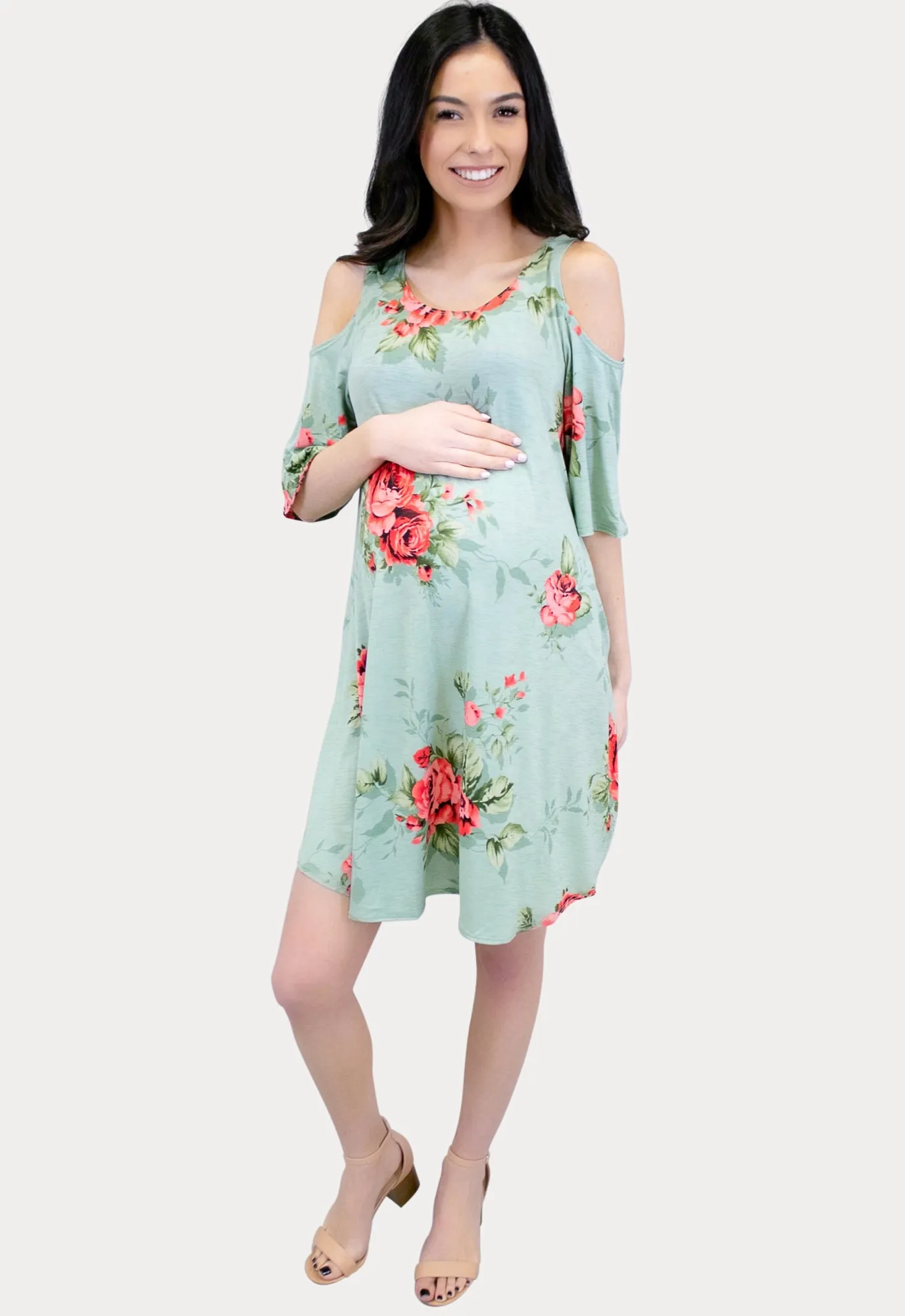 Cold Shoulder Floral Maternity Dress