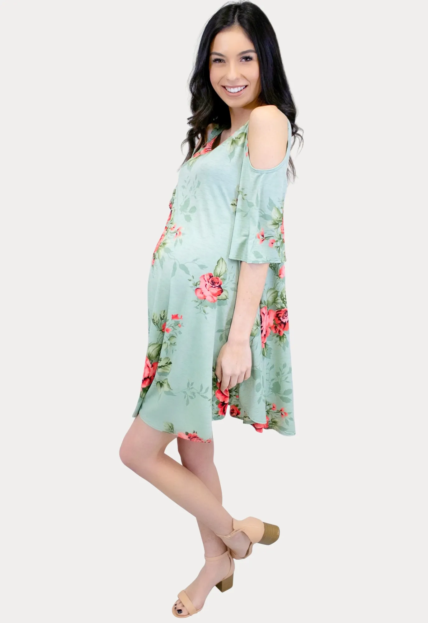 Cold Shoulder Floral Maternity Dress