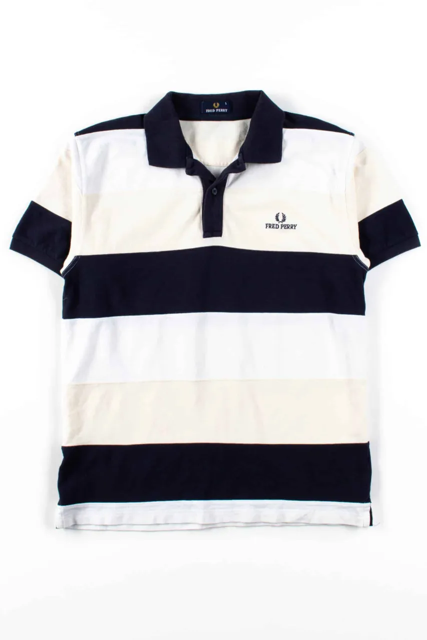 Cream Striped Fred Perry Polo Shirt