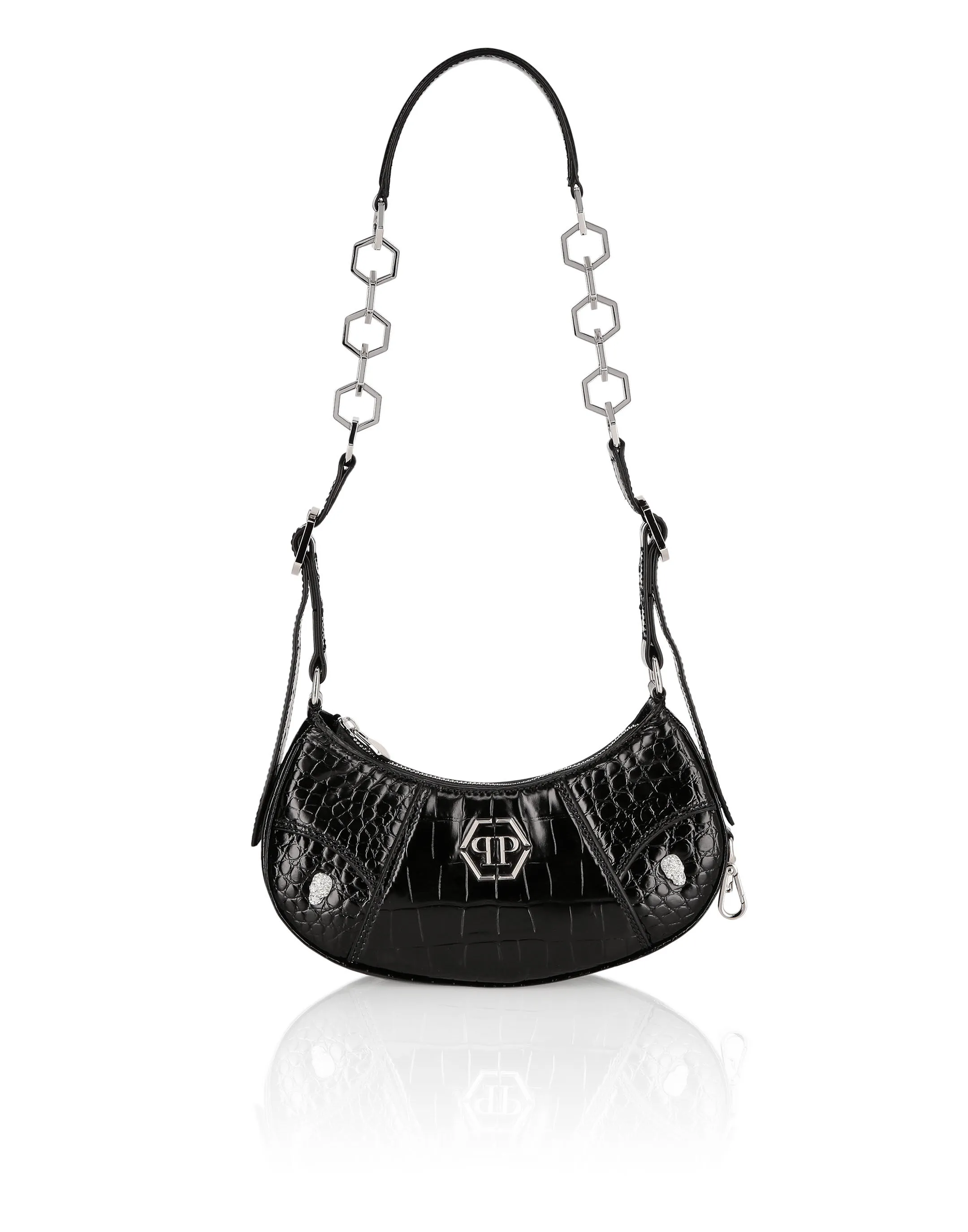 Croco Print Leather Shoulder Bag ECLIPSE