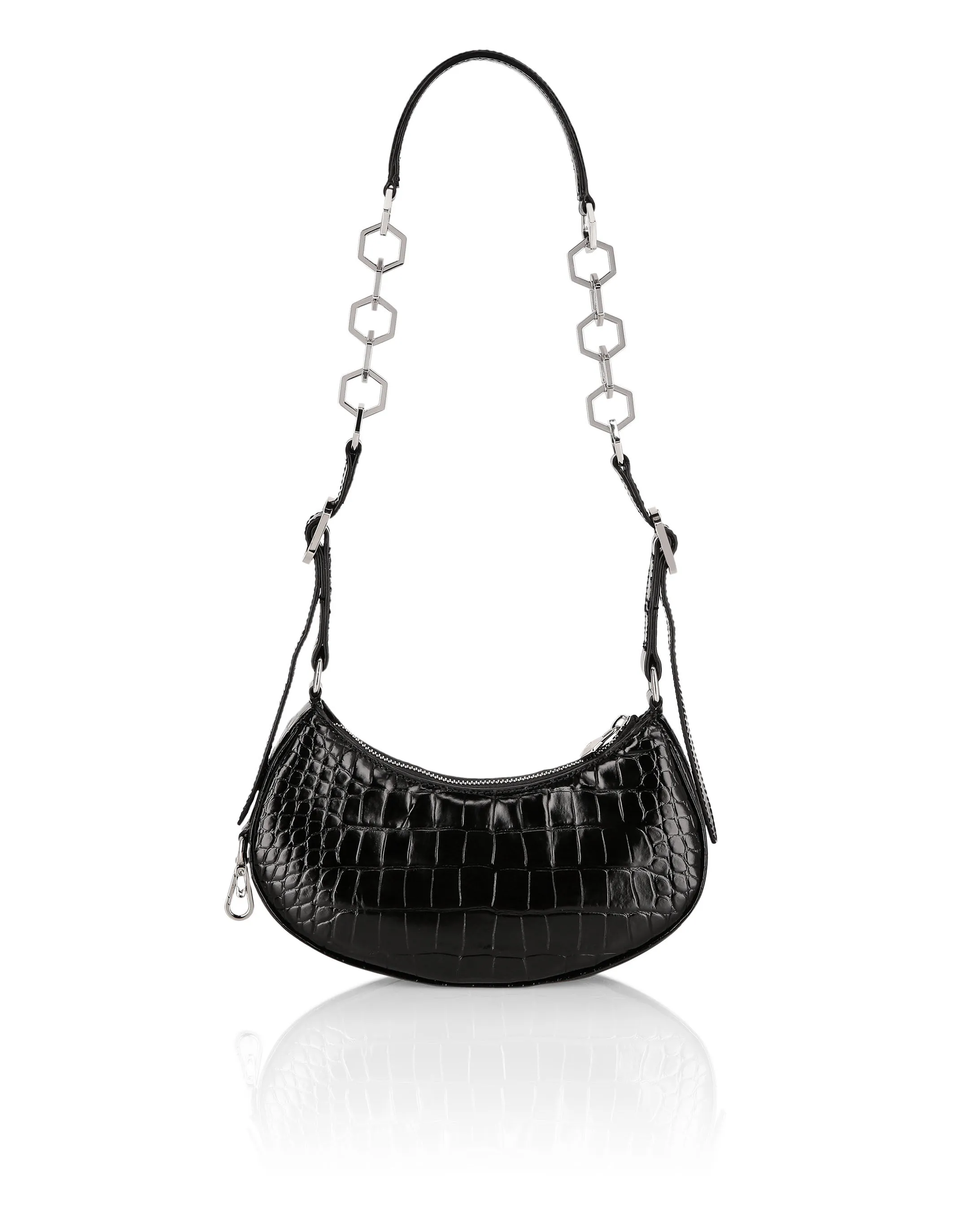 Croco Print Leather Shoulder Bag ECLIPSE