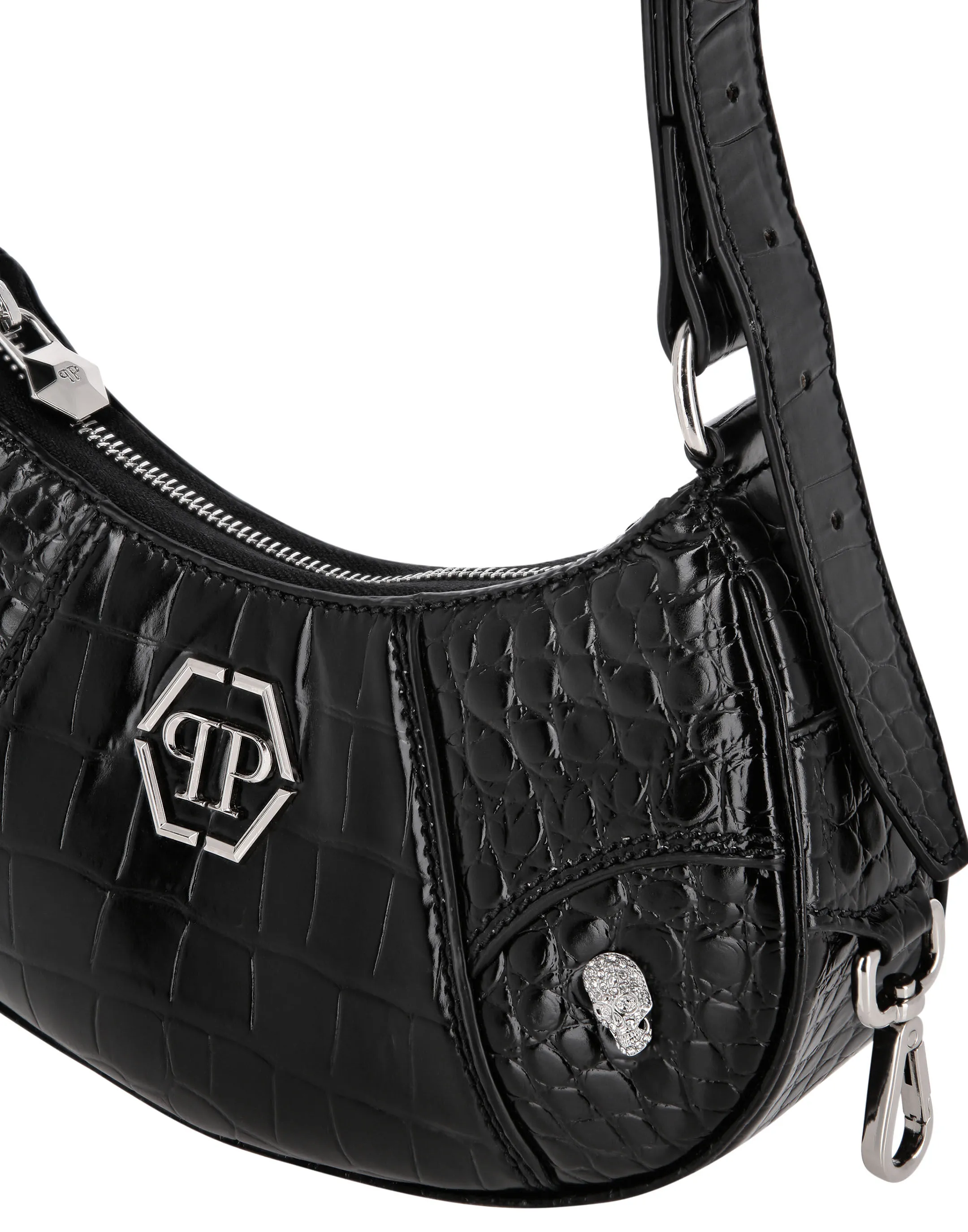 Croco Print Leather Shoulder Bag ECLIPSE