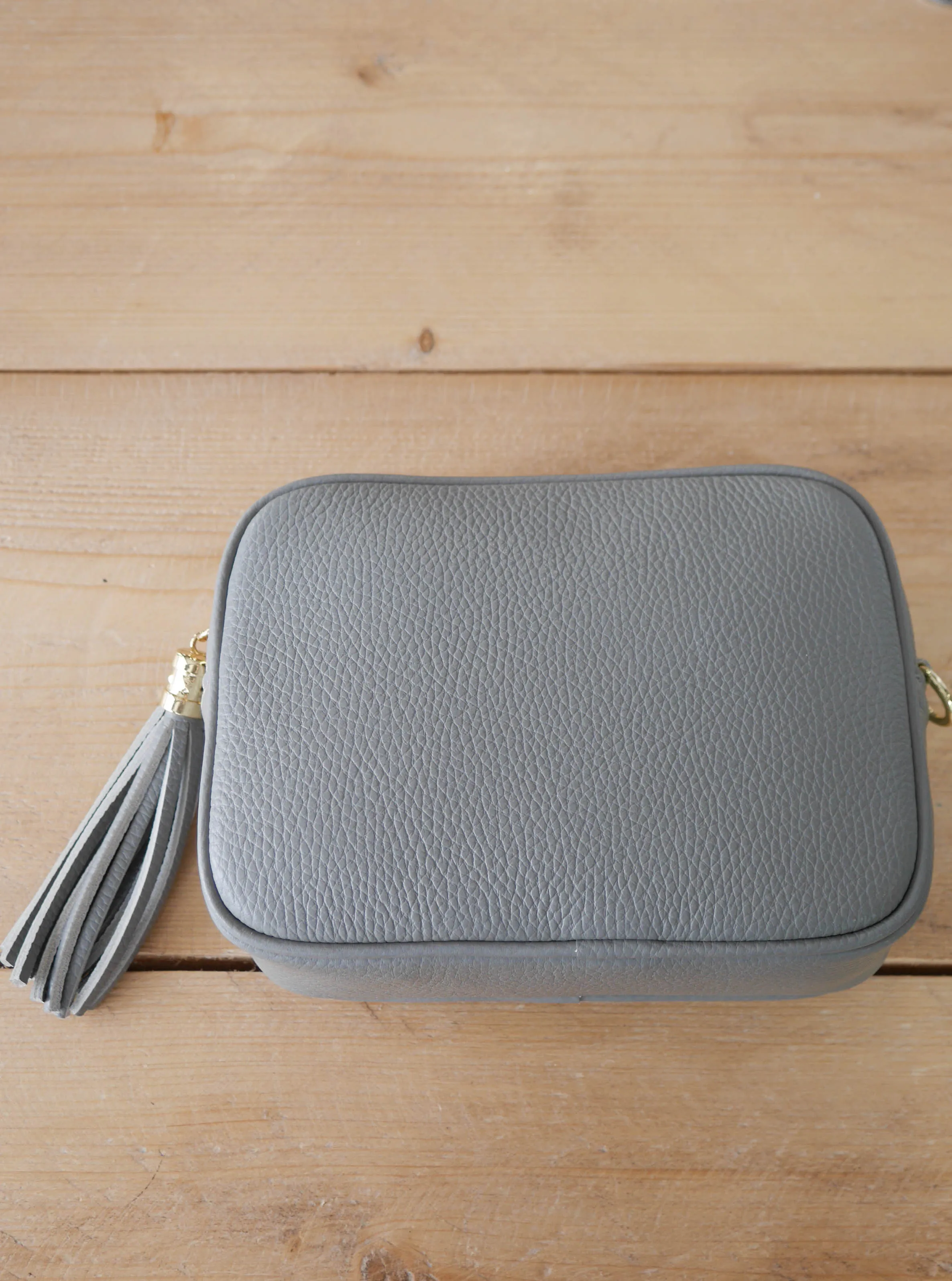 Cross Body Leather Bag Light Grey