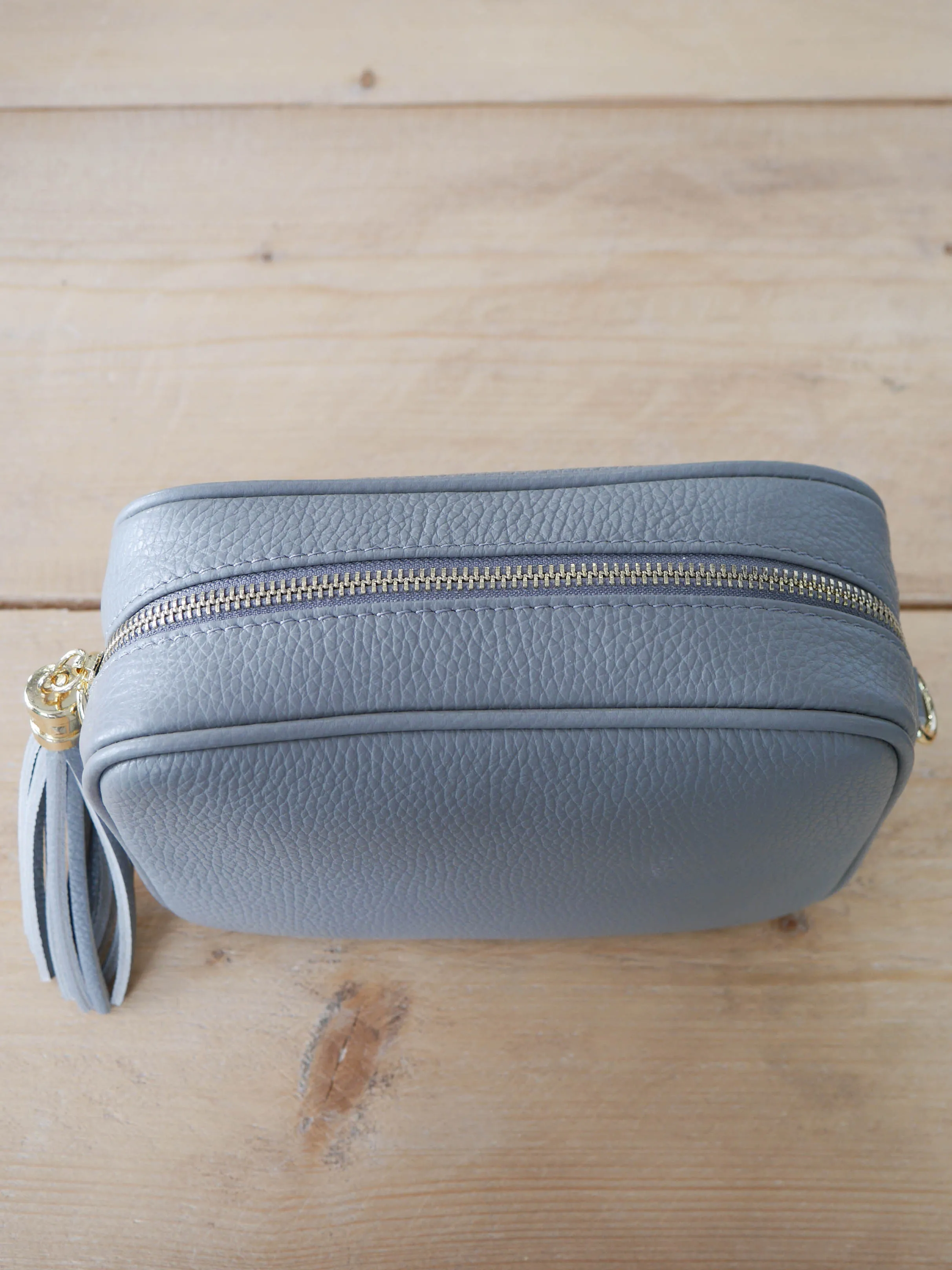 Cross Body Leather Bag Light Grey