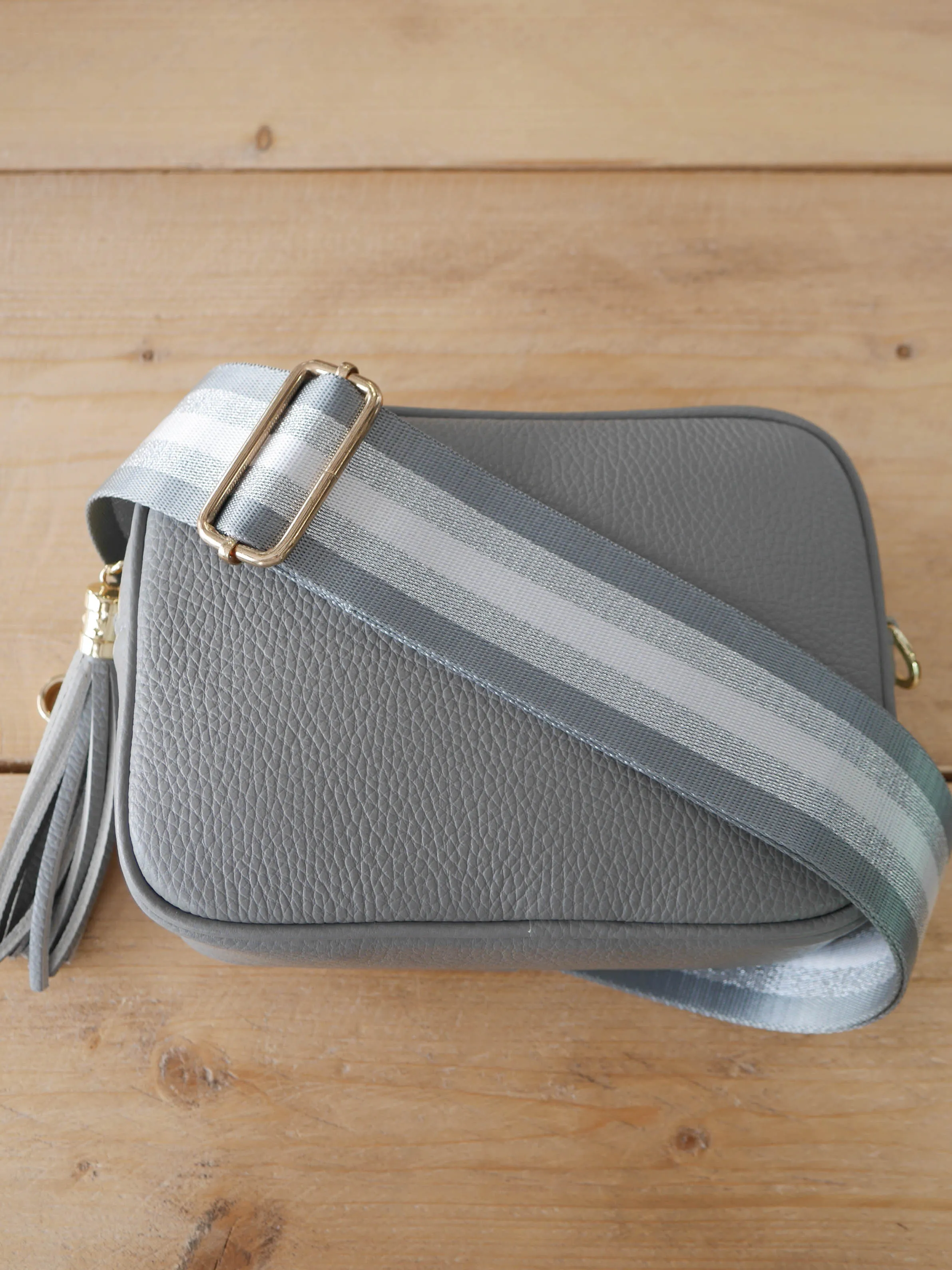 Cross Body Leather Bag Light Grey