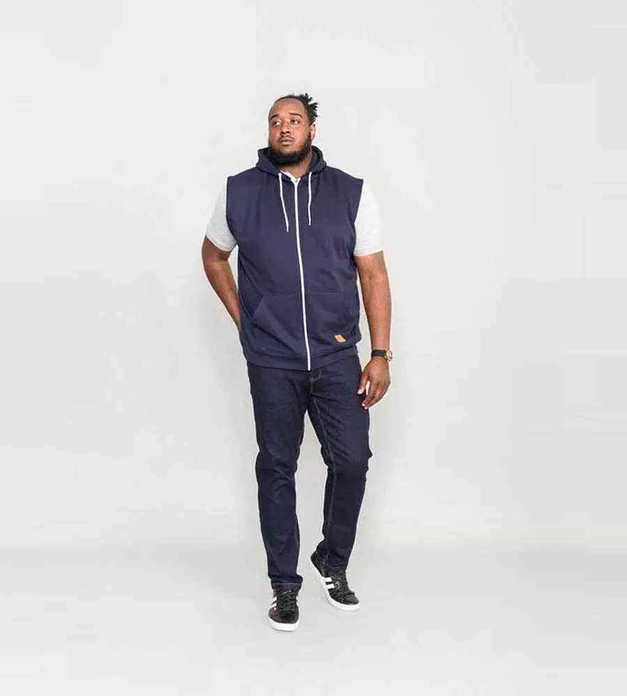 D555 Big Mens Navy Sleeveless Hoodie (BLAKE  NAVY)