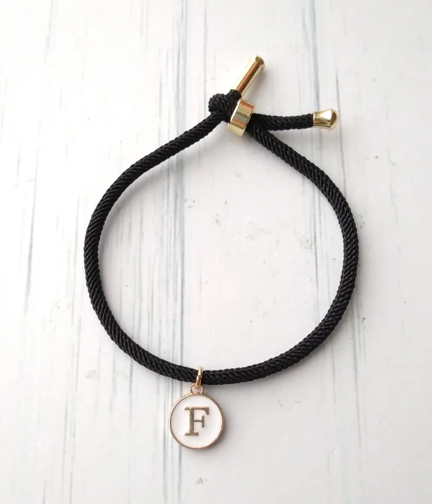 Dani Black with White Initials Corded Slider Bracelet