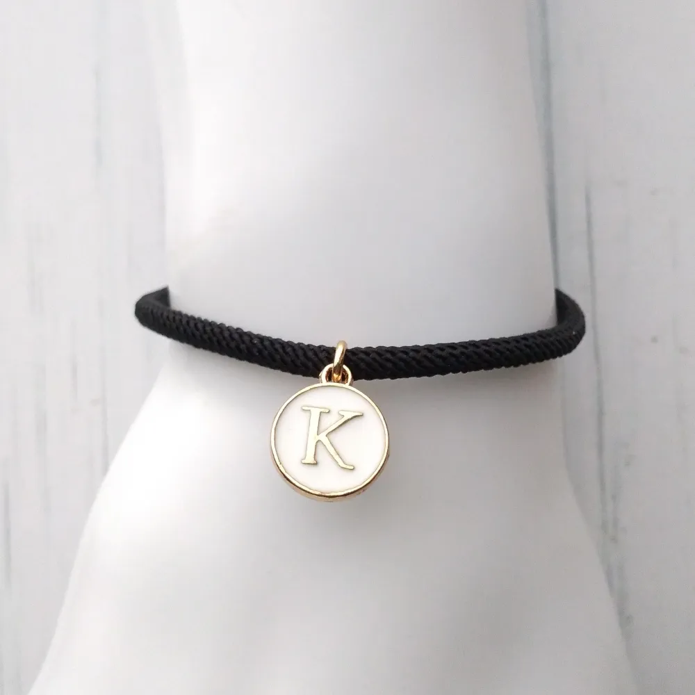 Dani Black with White Initials Corded Slider Bracelet