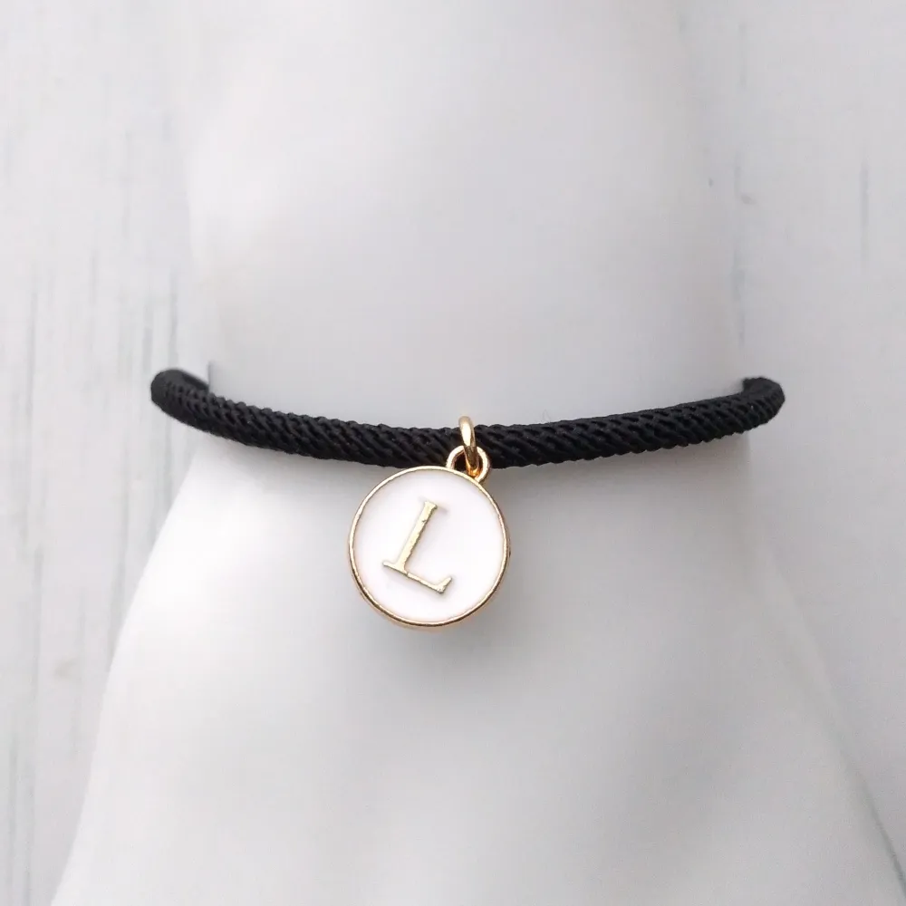 Dani Black with White Initials Corded Slider Bracelet