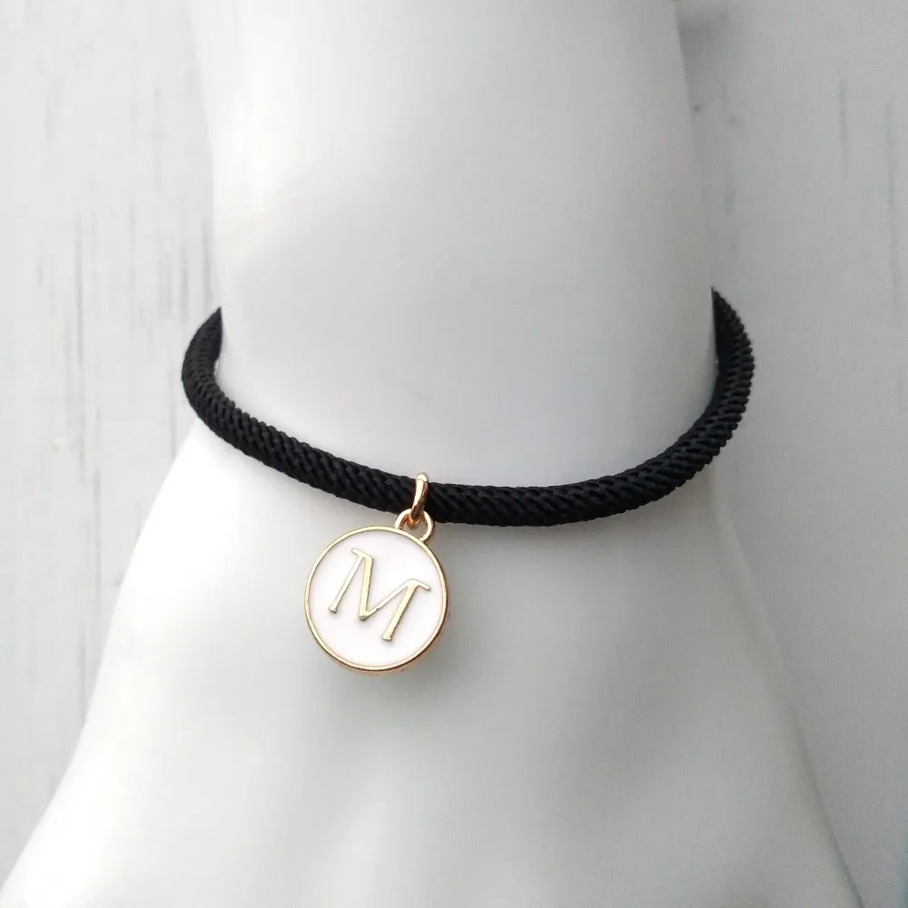 Dani Black with White Initials Corded Slider Bracelet