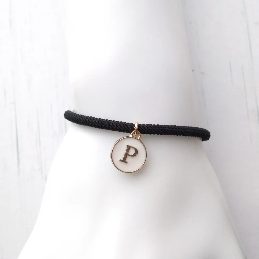 Dani Black with White Initials Corded Slider Bracelet