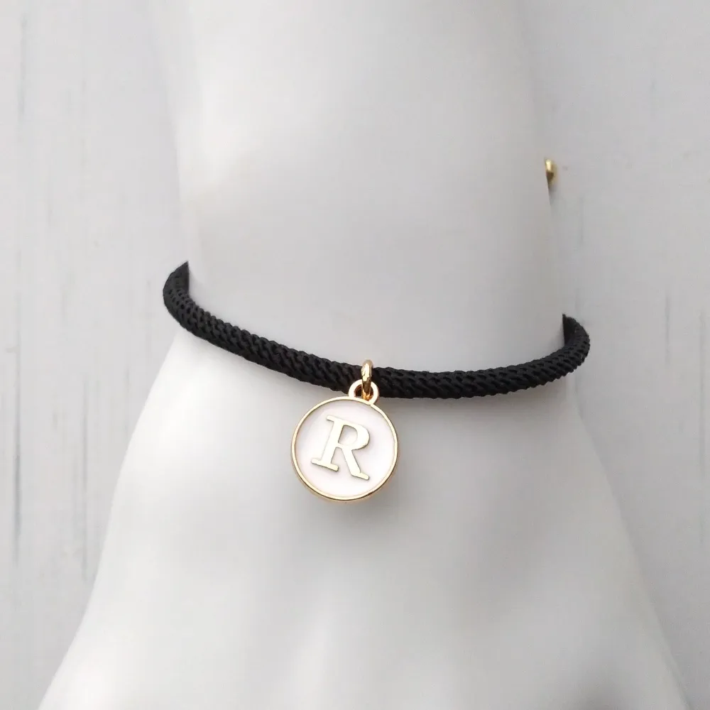 Dani Black with White Initials Corded Slider Bracelet