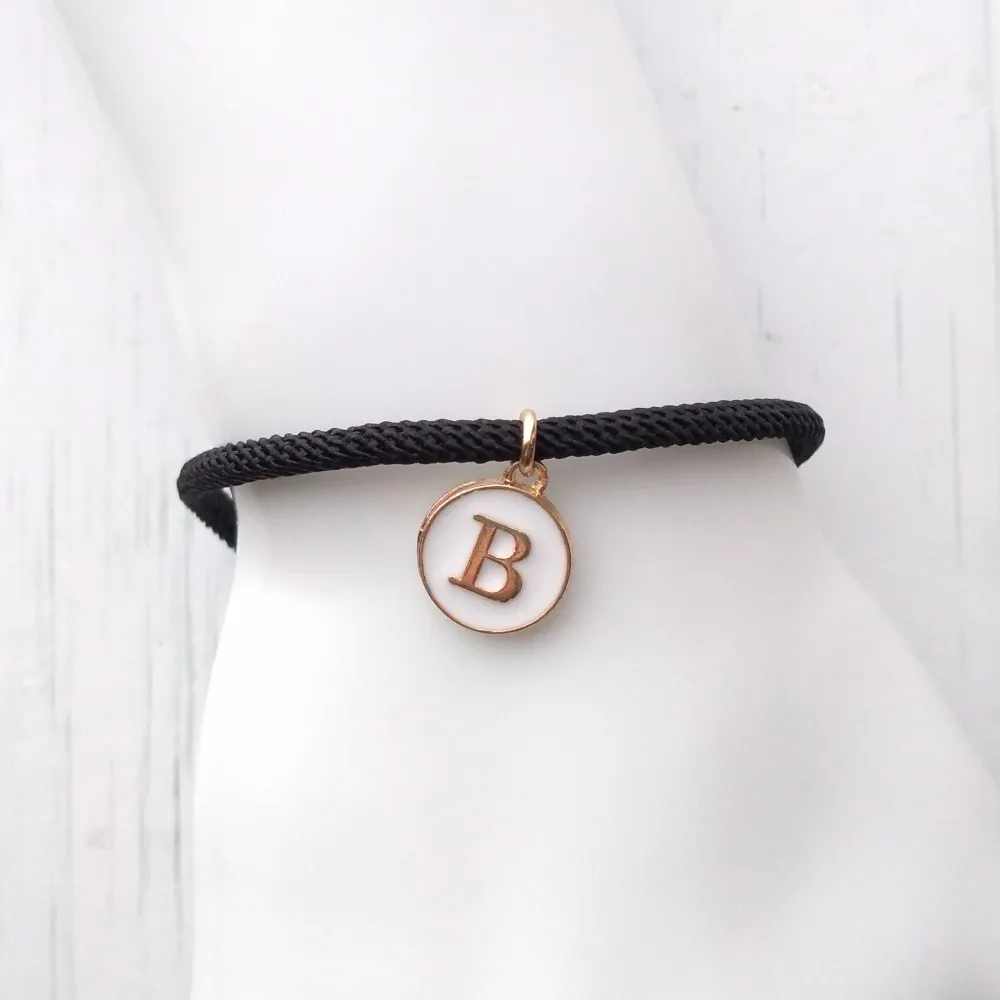 Dani Black with White Initials Corded Slider Bracelet