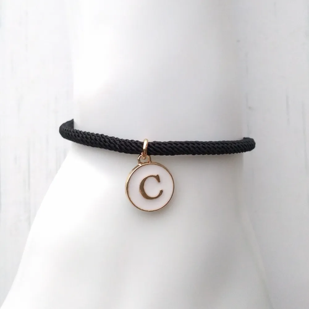 Dani Black with White Initials Corded Slider Bracelet