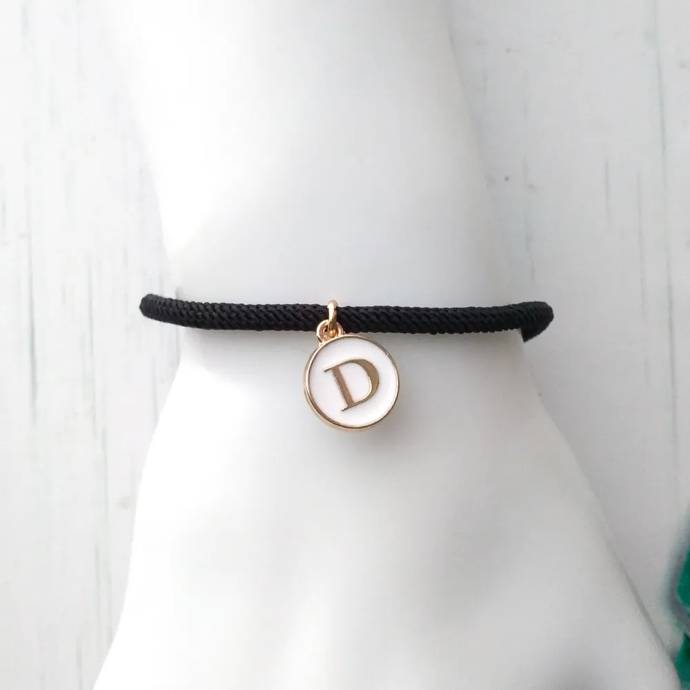 Dani Black with White Initials Corded Slider Bracelet