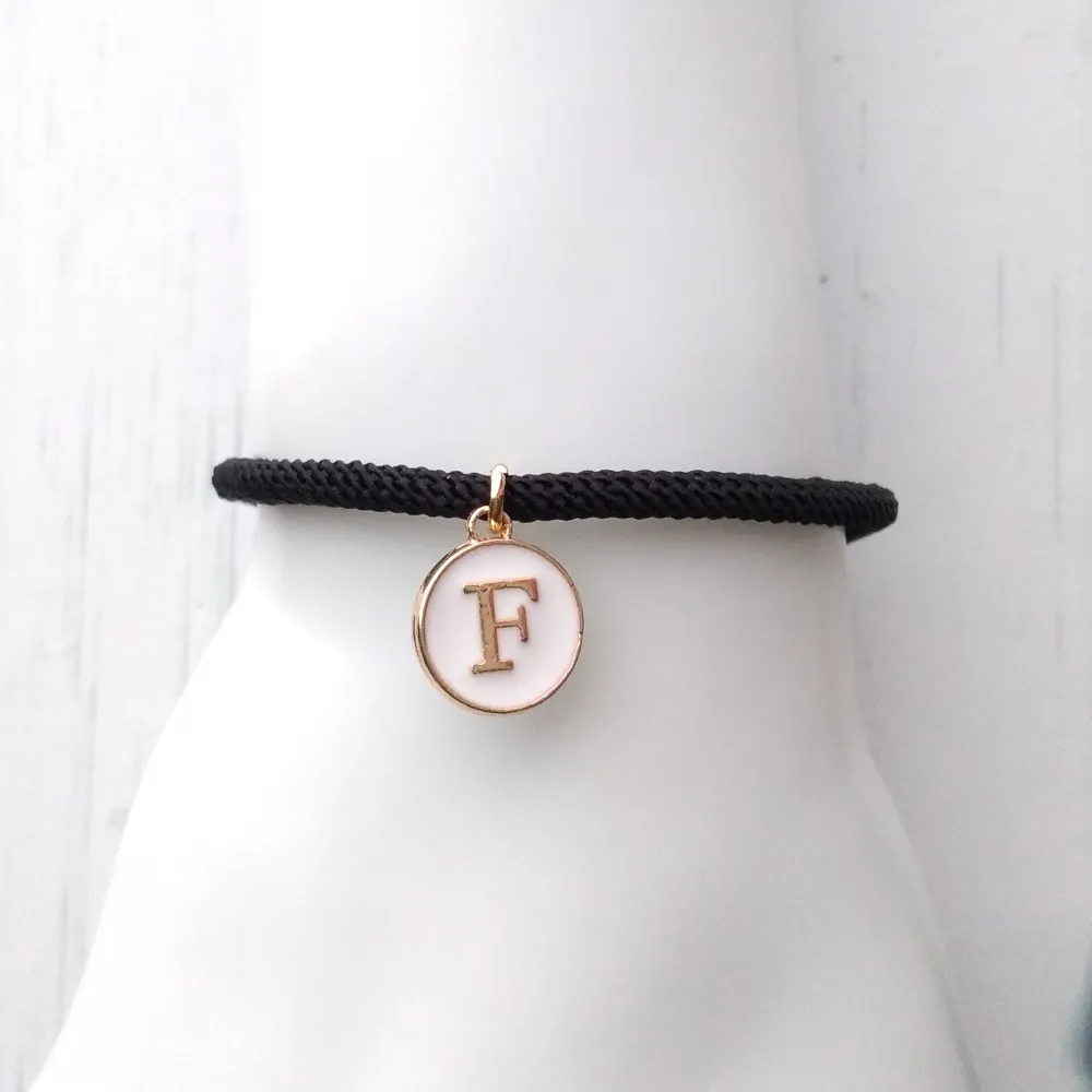 Dani Black with White Initials Corded Slider Bracelet