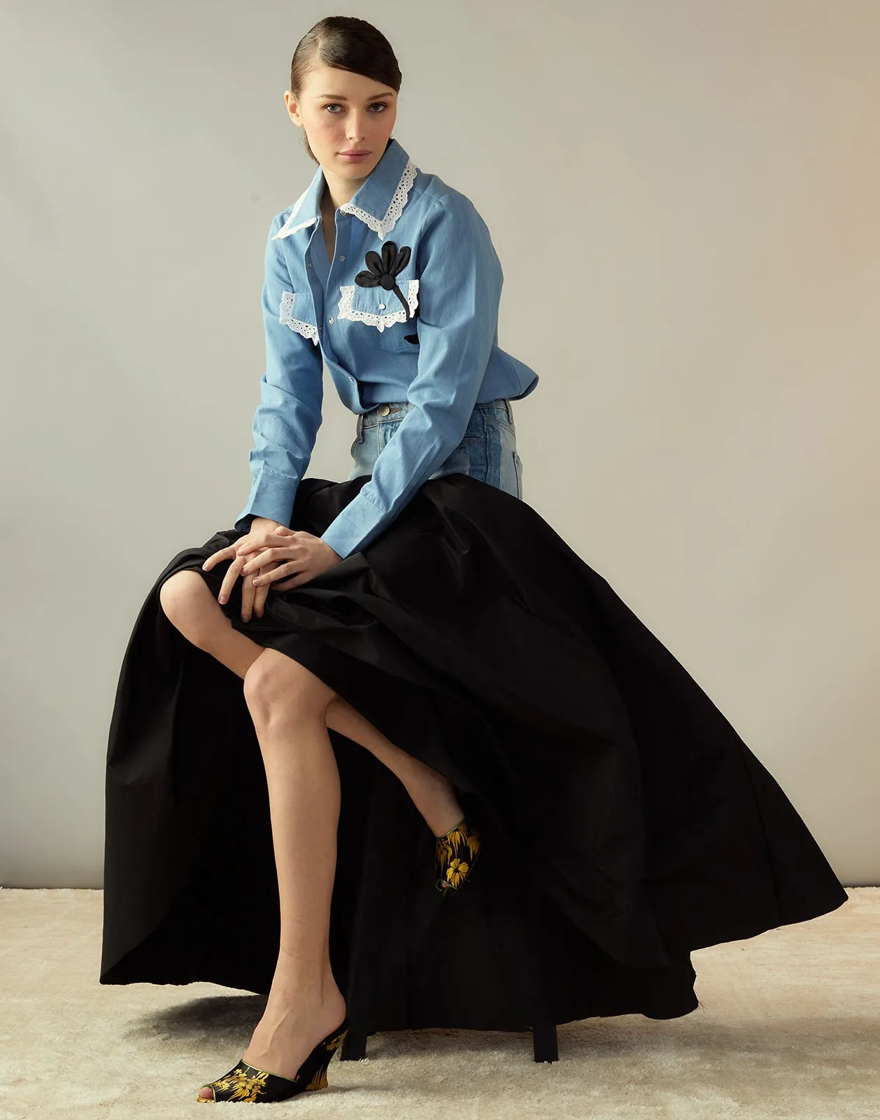 Denim Taffeta Skirt