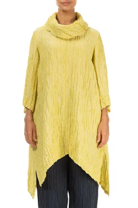 Detachable Collar Crinkled Cyber Lime Silk Tunic