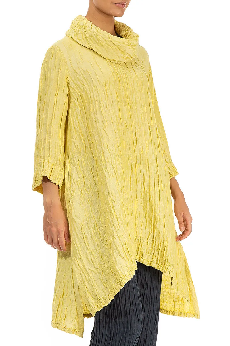 Detachable Collar Crinkled Cyber Lime Silk Tunic