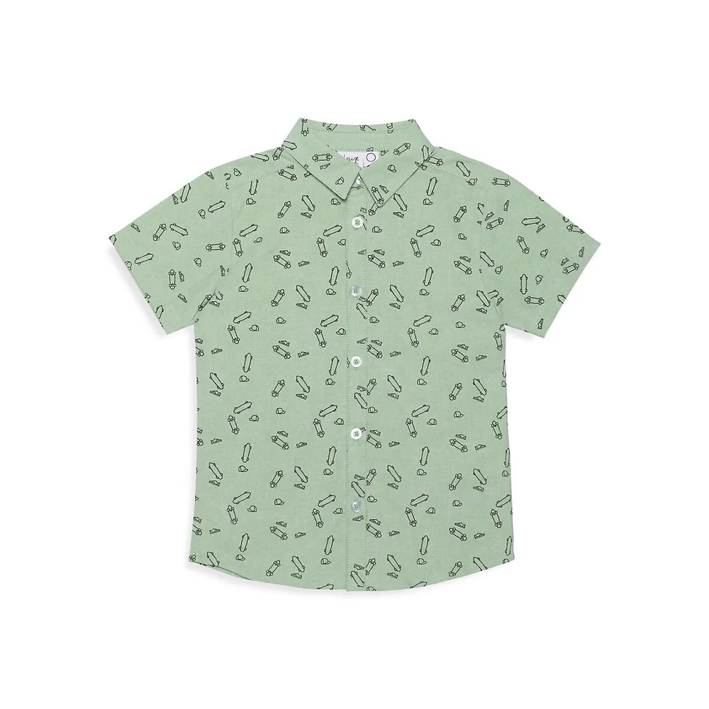 Deux Par Deux Boy's B.O.Y.S. Skateboard-Print Shirt