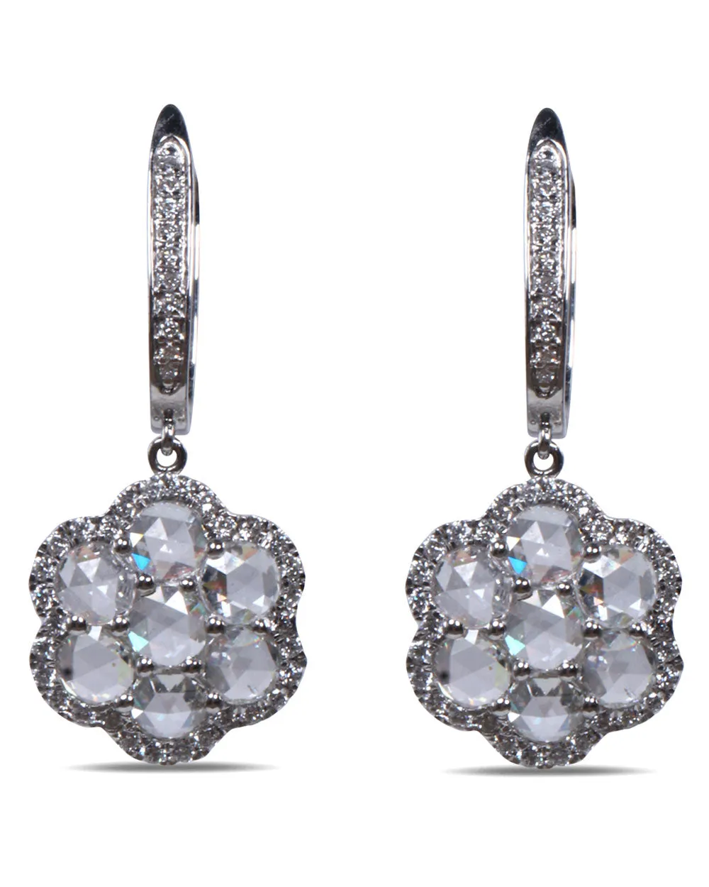 Diamond Flower Drop Earrings