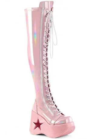 Dynamite 300 Pink Holo Thigh High Boot