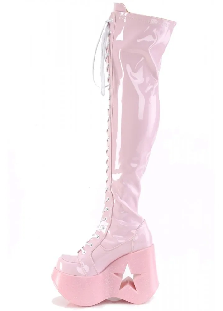 Dynamite 300 Pink Holo Thigh High Boot