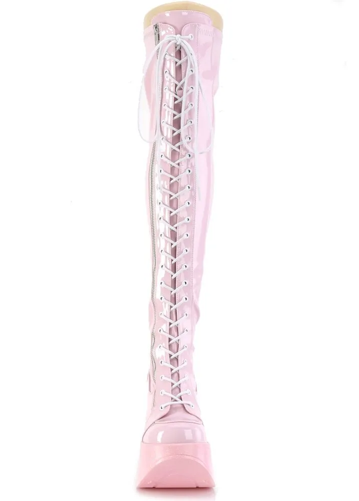 Dynamite 300 Pink Holo Thigh High Boot