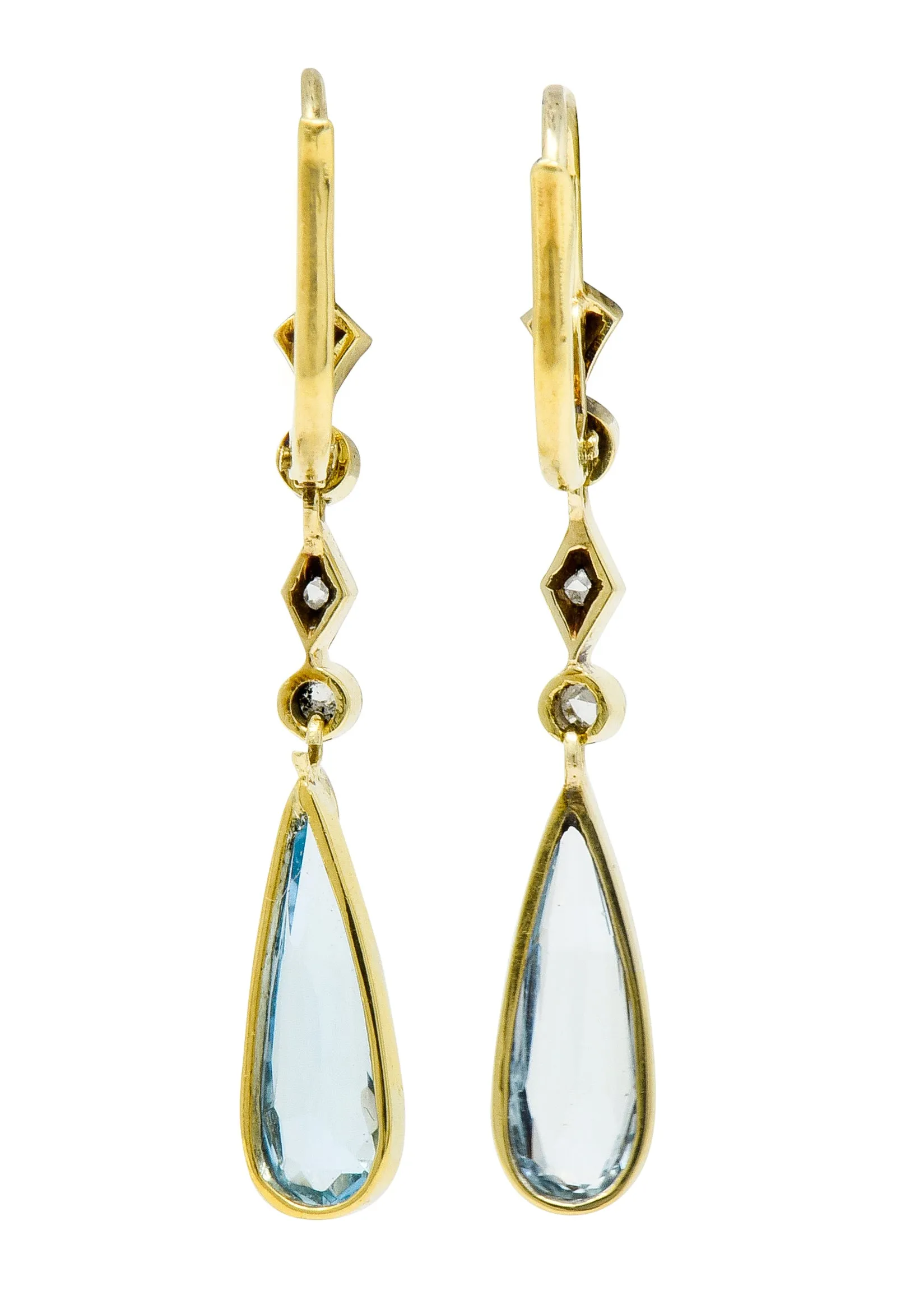 Edwardian Aquamarine Diamond Platinum-Topped Gold Drop Earrings