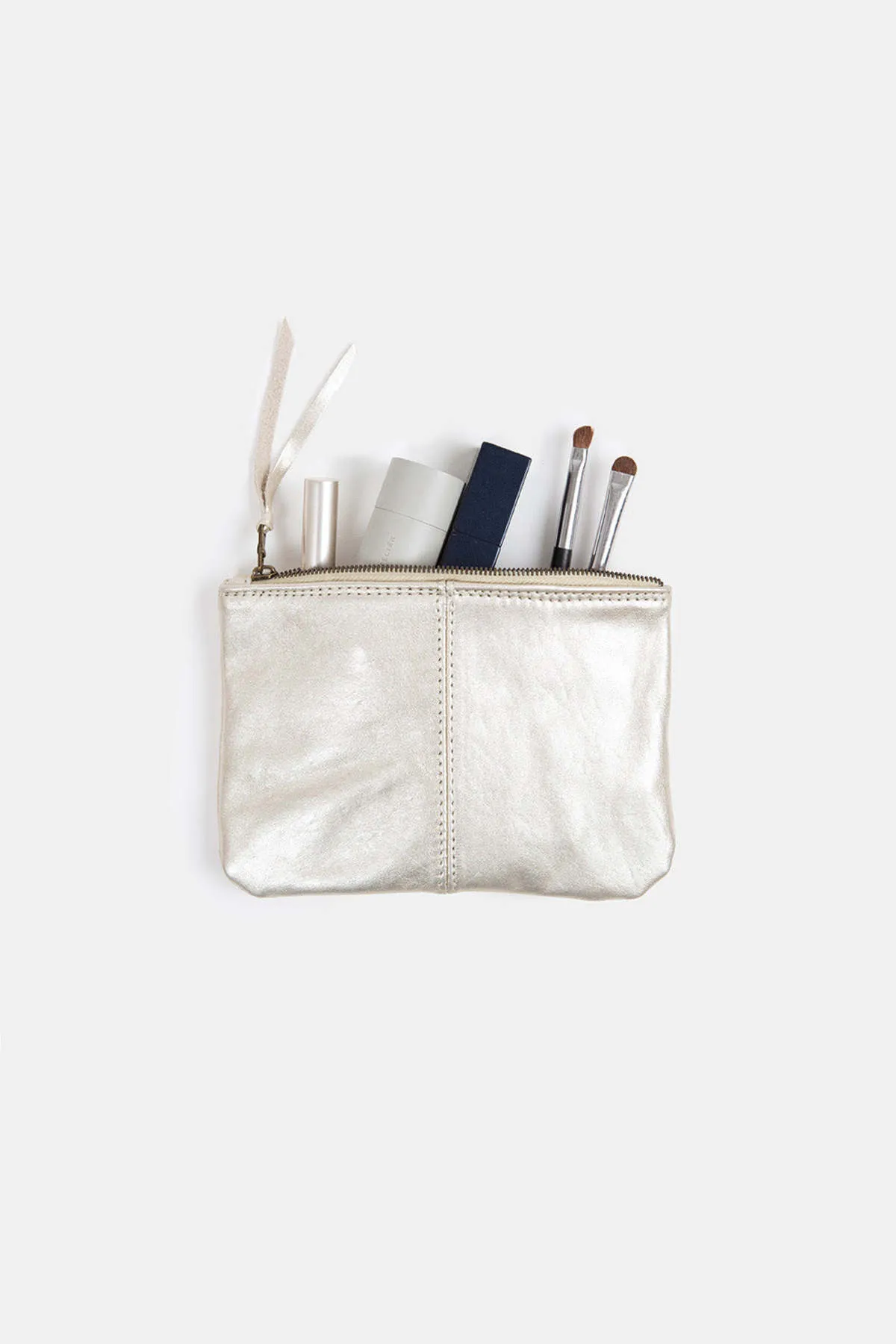 Elodie Leather Makeup Bag - Platinum