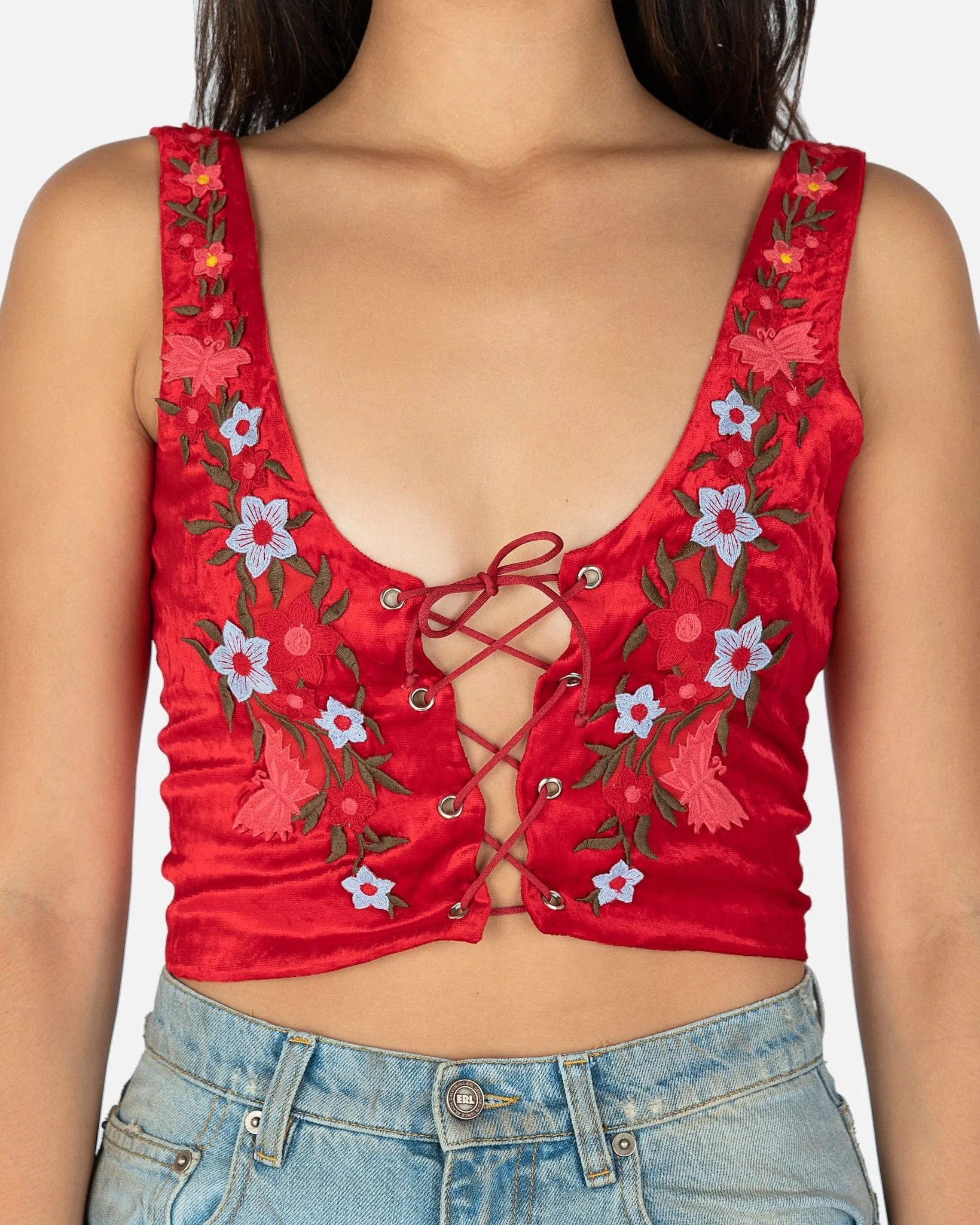 ERL Embroidered Folk Vest in Red