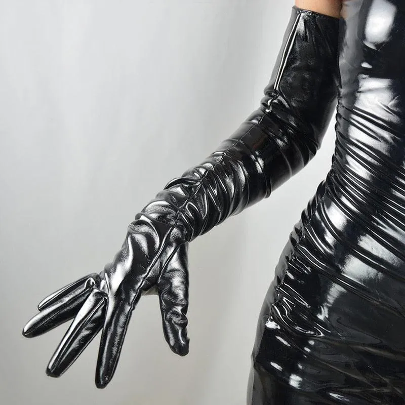 Extra Long Patent Leather Gloves