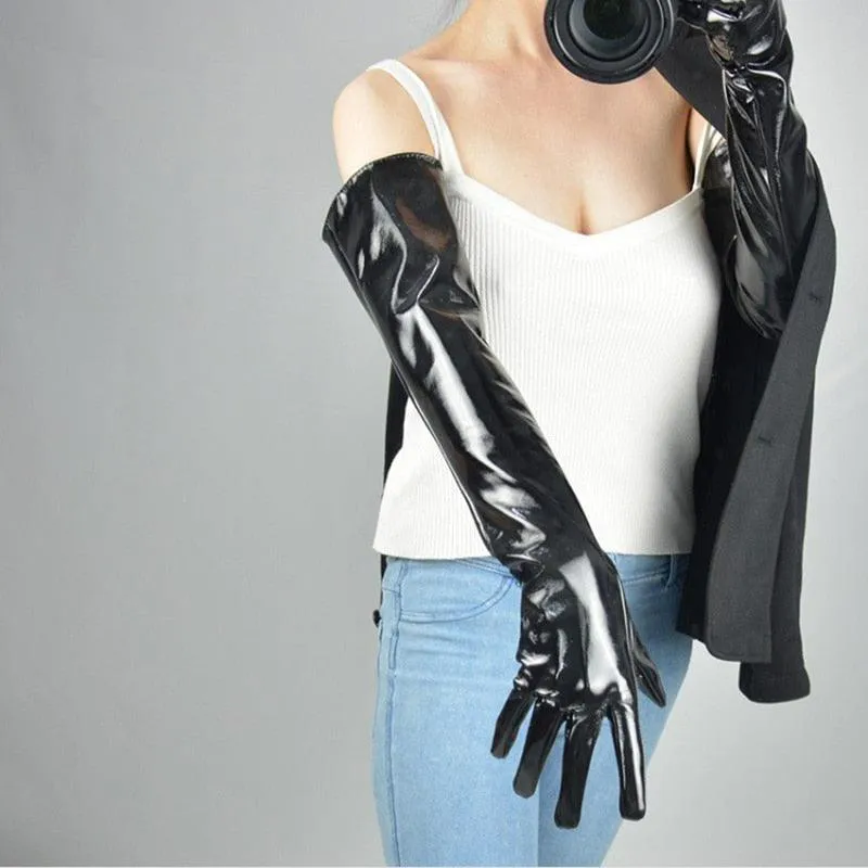 Extra Long Patent Leather Gloves