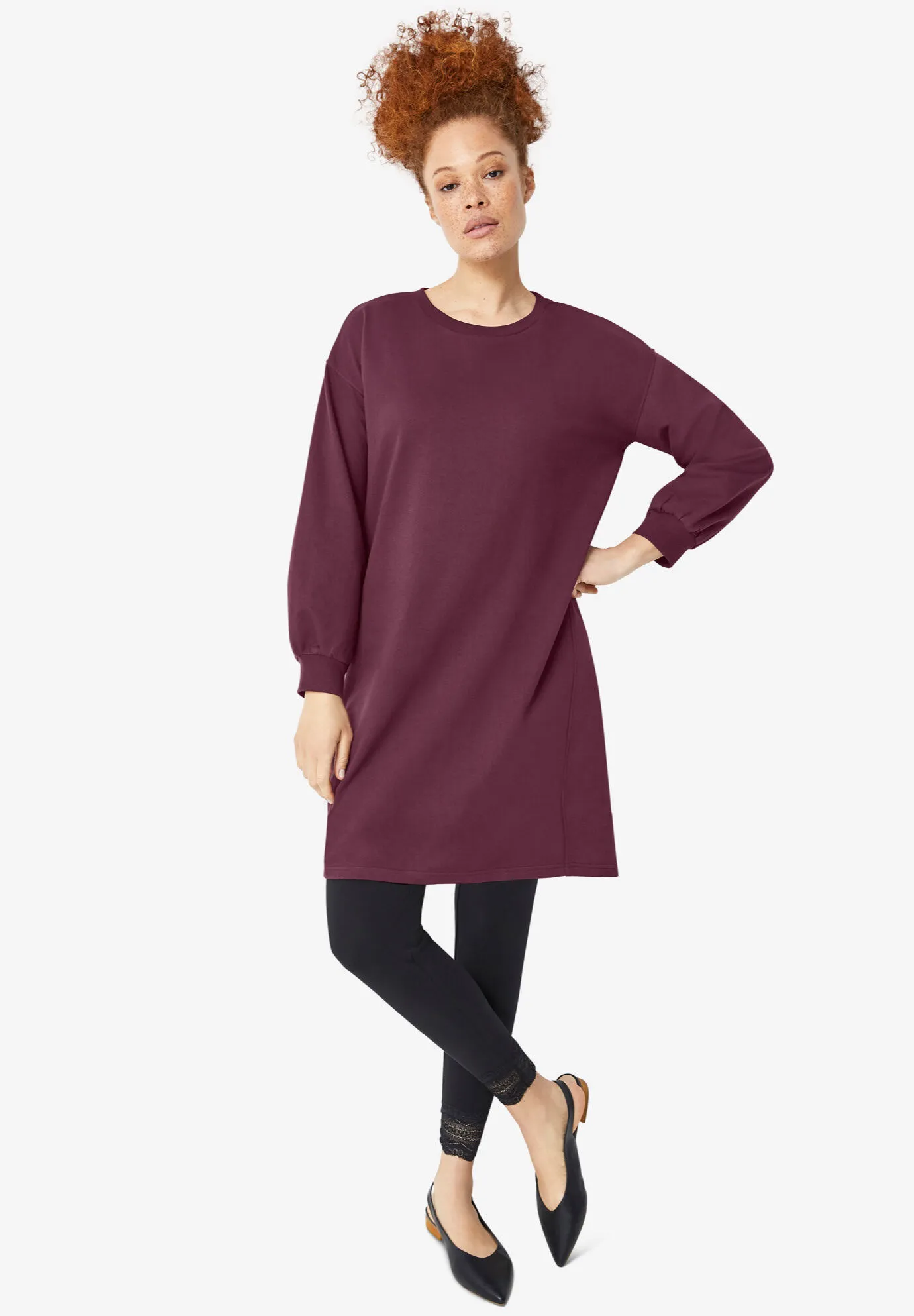 French Terry Blouson Sleeve Sweatshirt Tunic Dress