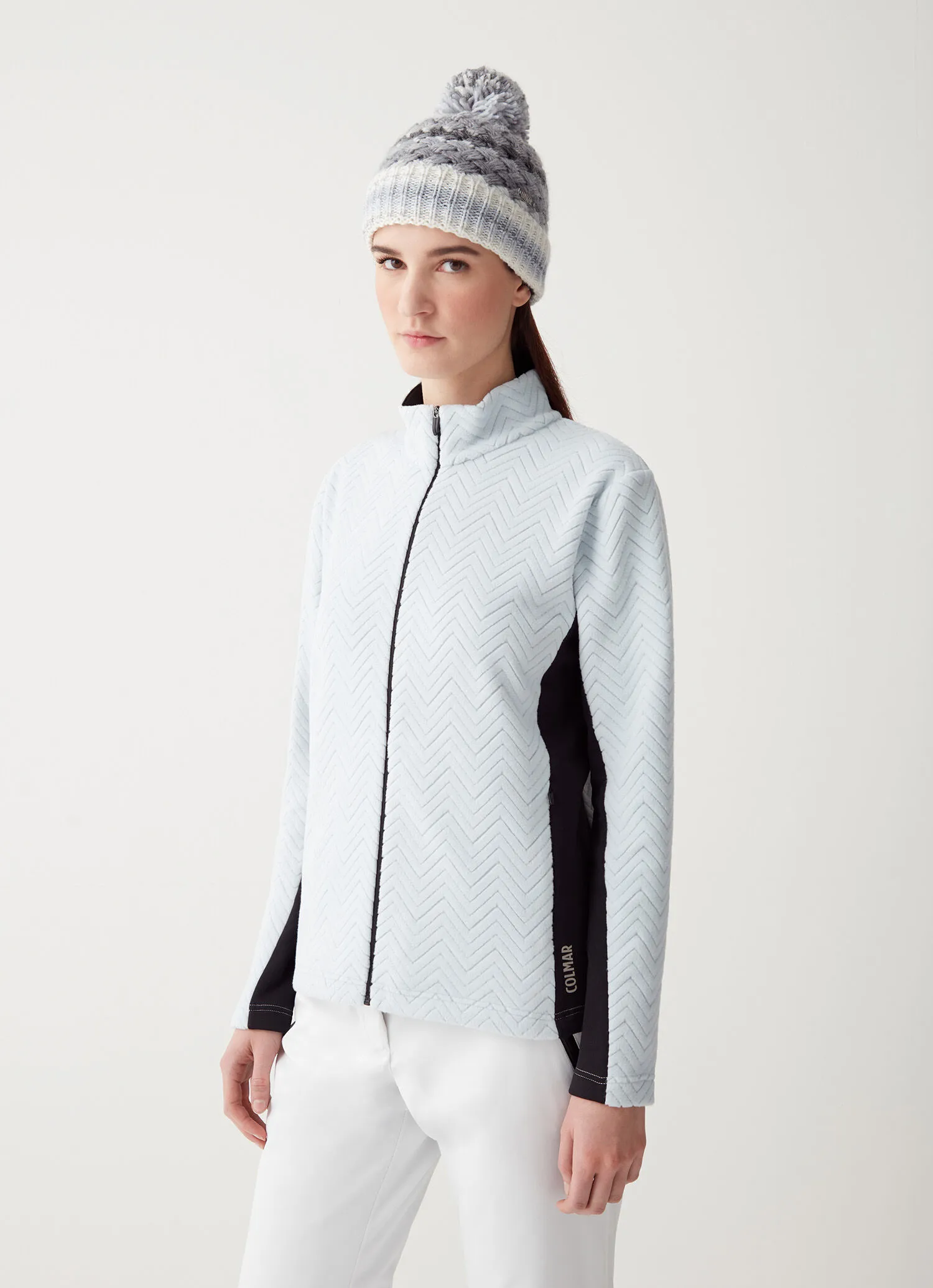 Full-zip ski sweatshirt with solid-colour sides-