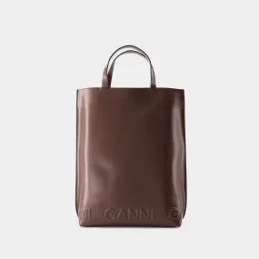 Ganni  Banner Medium Shoulder Bag - Ganni - Leather - Chocolate