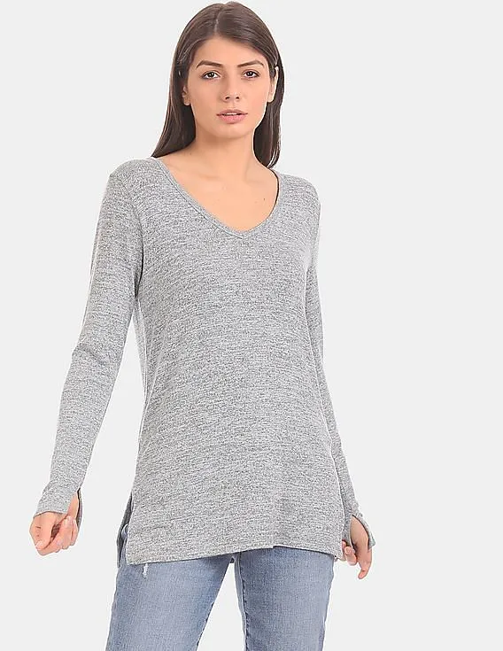 GAP Women Grey Softspun Knit Slit Tunic