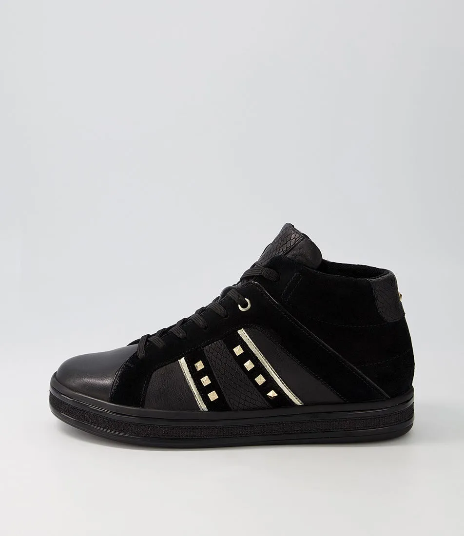 GEOX D Leelu B Black Leather Suede Sneakers