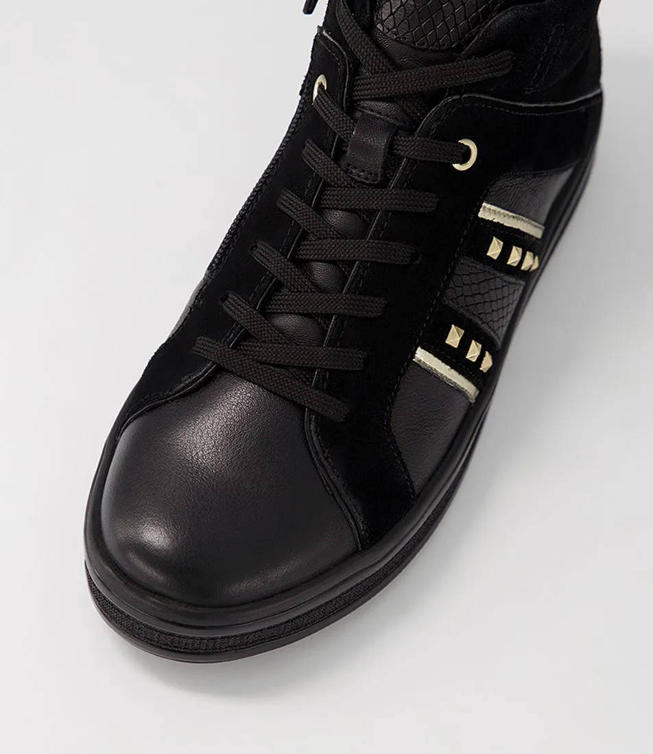 GEOX D Leelu B Black Leather Suede Sneakers